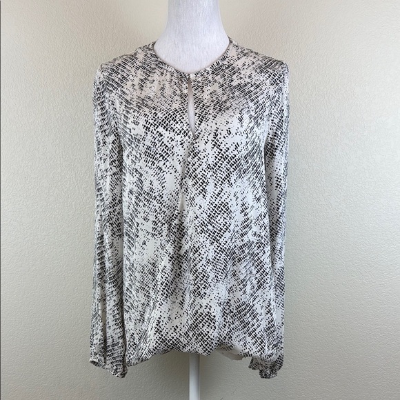 Parker Tops - Parker White and Black Long Sleeve 100% Silk Wrap Blouse Size Small